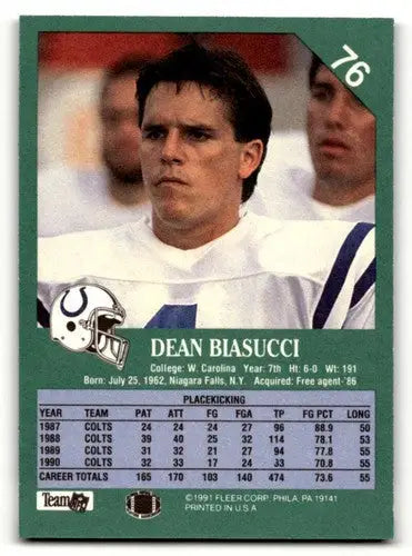 1991 Fleer #76 Dean Biasucci Indianapolis Colts Football Cards NM Ne ID:60488 - Football Card Single