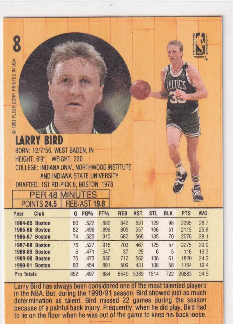 1991 FLEER #8 LARRY BIRD- BOSTON CELTICS - Basketball Card Single