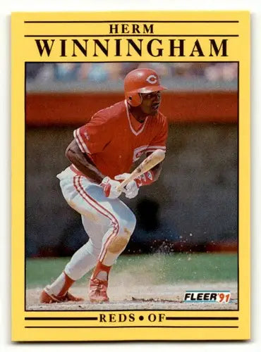 Original gloss Herm Winningham Cincinnati baseball card from 1991 Fleer Cincinnati Reds