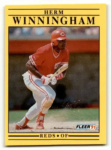 Herm Winningham Cincinnati Reds baseball card from 1991 Fleer #82, EX/NM condition
