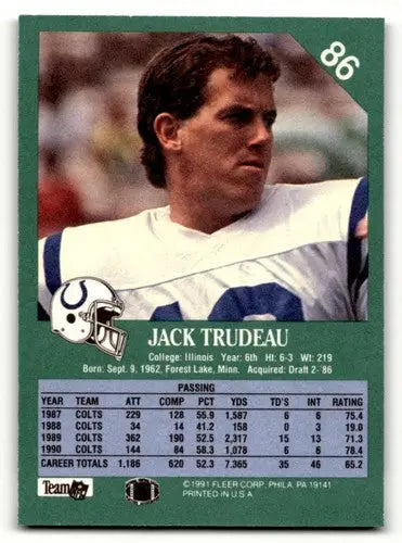 1991 Fleer #86 Jack Trudeau Indianapolis Colts Football Cards NM Nea ID:60511 - Football Card Single