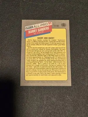 1991 Fleer #9 Barry Sanders All-Pro ’91 - Football Card Single