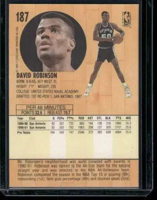 1991 Fleer Basketball David Robinson #187 Basketball - Basketball Card Single