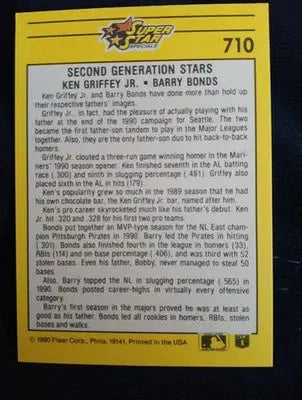 1991 Fleer - Ken Griffey Jr Barry Bonds #710. Second Generation Stars. NRMT+ - Baseball Card Single