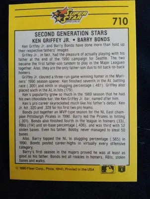 1991 Fleer - Ken Griffey Jr Barry Bonds #710. Second Generation Stars. NRMT+ - Baseball Card Single