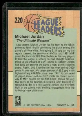 1991 Fleer League Leaders Michael Jordan #220 Basketball - Basketball Card Single