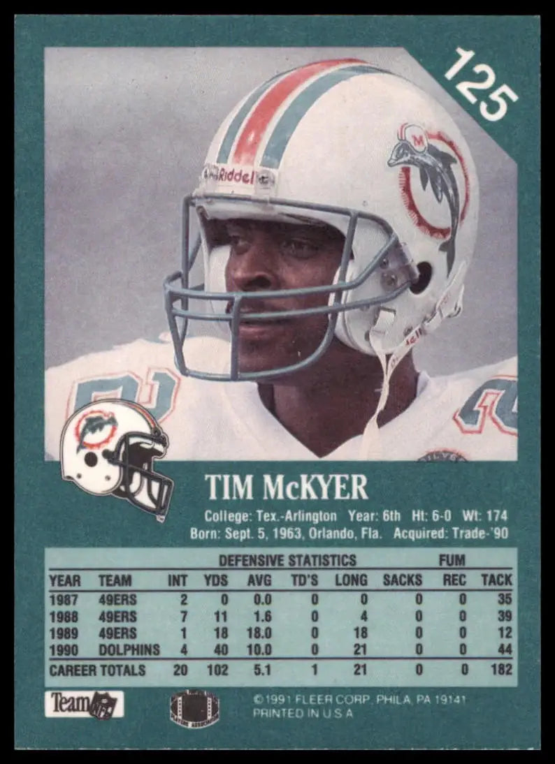 1991 Fleer Tim McKyer 125 Miami Dolphins NM - Football Card Single
