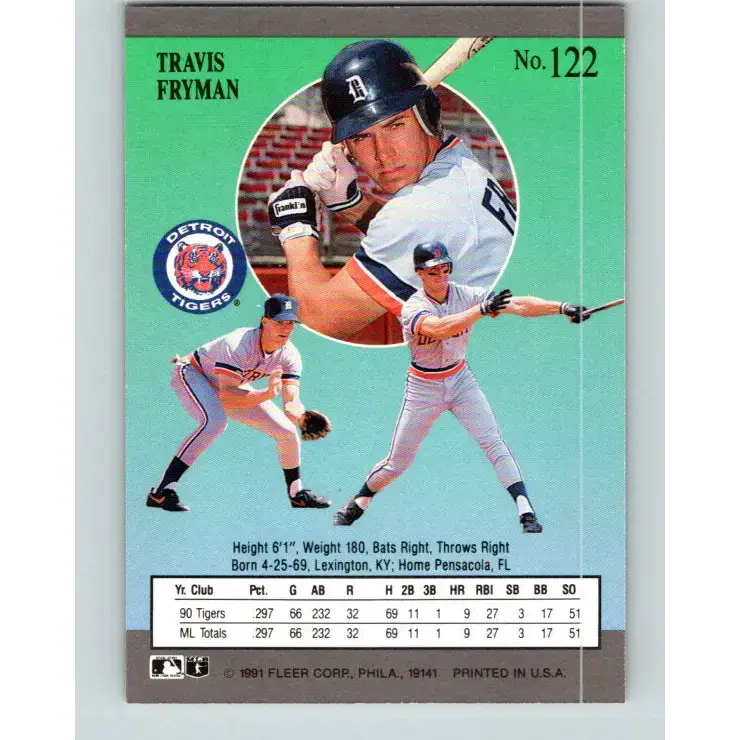 1991 Fleer Ultra #122 Travis Fryman NM-MT Detroit Tigers Baseball Card - Baseball Card Single