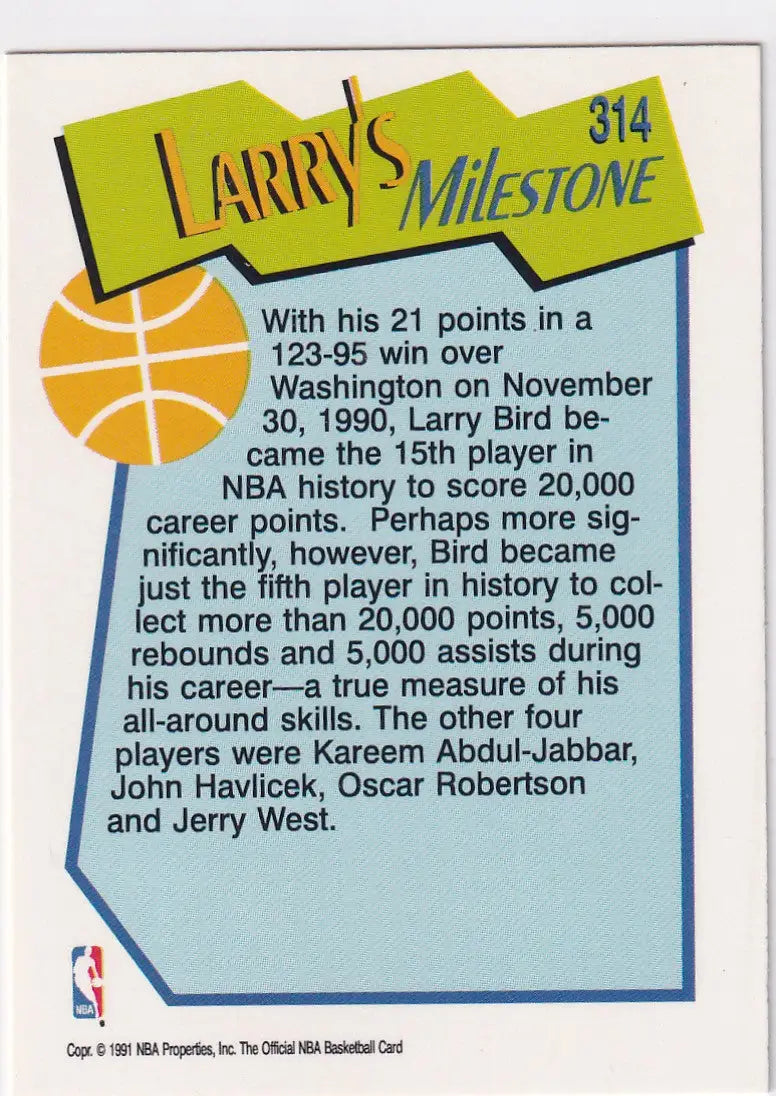 1991 HOOPS #314 LARRY BIRD MILESTONES- BOSTON CELTICS
