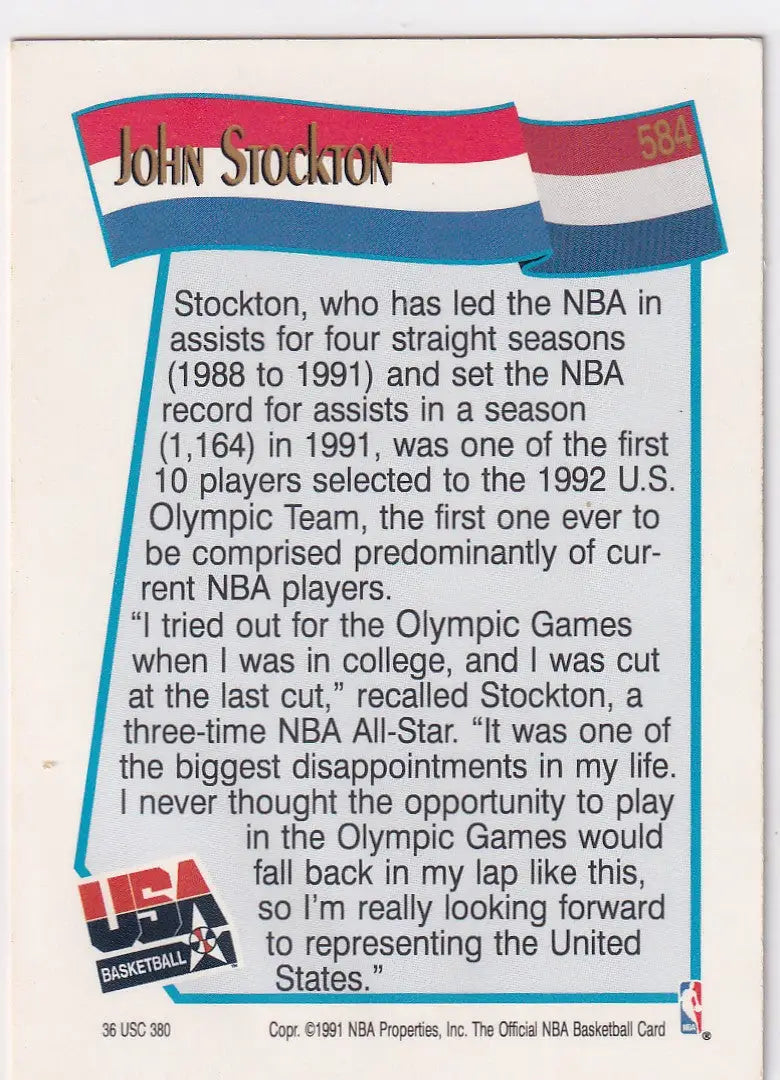 1991 HOOPS #584 JOHN STOCKTON USA- UTAH JAZZ - Basketball Card Single