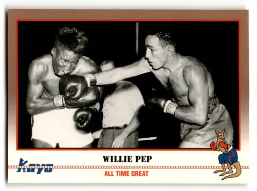Original gloss Willie Pep boxing card from 1991 Kayo #35 featuring Simply Sandoval