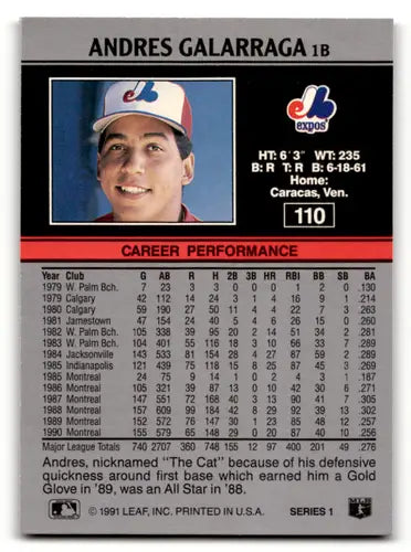 1991 Leaf #110 Andres Galarraga NM Near Mint Expos ID:55923 - Baseball Card Single