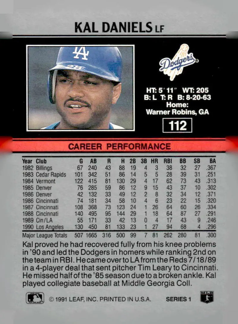 1991 Leaf #112 Kal Daniels - Baseball Card Single