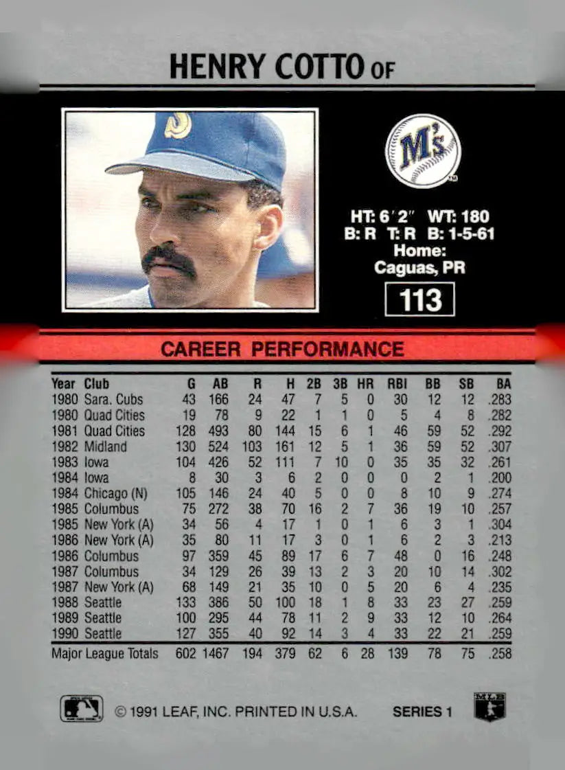 1991 Leaf #113 Henry Cotto - Baseball Card Single