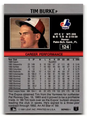 1991 Leaf #124 Tim Burke NM Near Mint Expos ID:55921 - Baseball Card Single