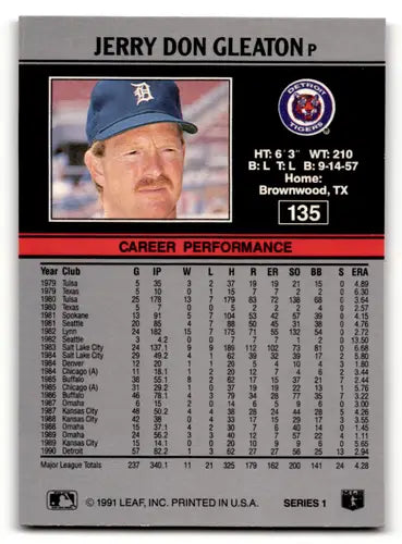1991 Leaf #135 Jerry Don Gleaton NM Near Mint Tigers ID:55906 - Baseball Card Single