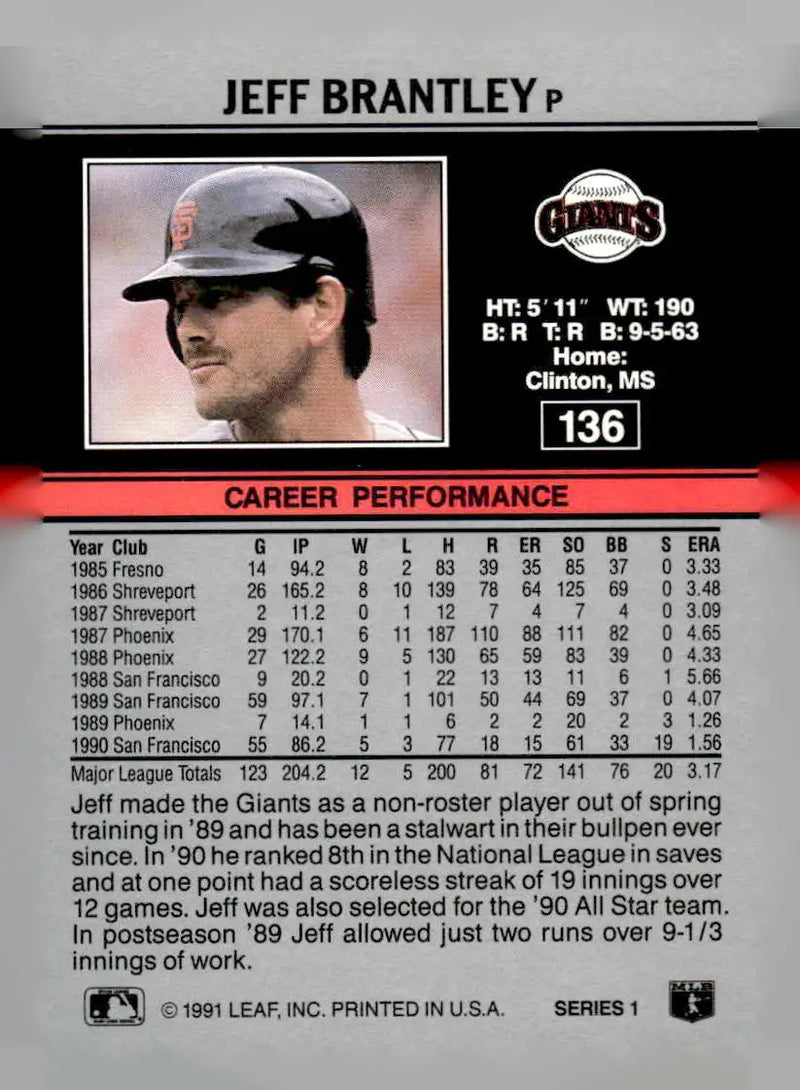 1991 Leaf #136 Jeff Brantley - Baseball Card Single