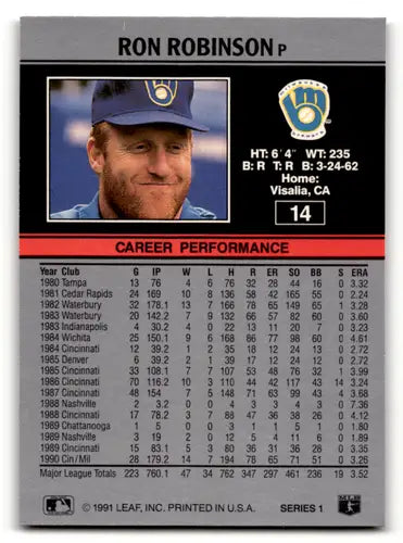 1991 Leaf #14 Ron Robinson NM Near Mint Brewers ID:55917 - Baseball Card Single