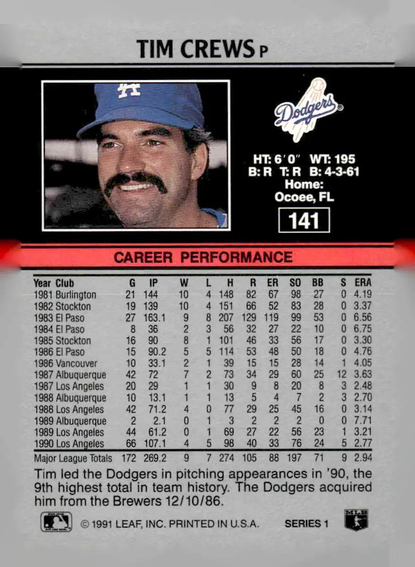 1991 Leaf #141 Tim Crews - Baseball Card Single