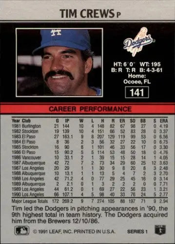 1991 Leaf #141 Tim Crews NM-MT Dodgers - Baseball Card Single