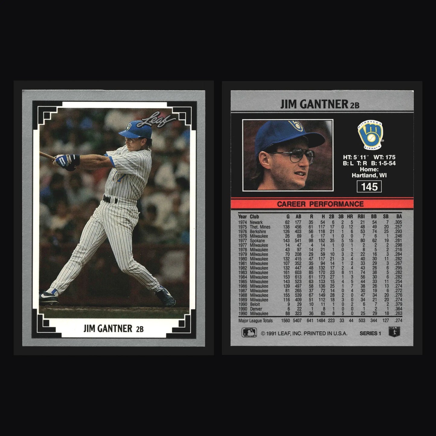 1991 Leaf #145 Jim Gantner Milwaukee Brewers - Baseball Card Single