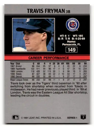 1991 Leaf #149 Travis Fryman NM Near Mint Tigers ID:55904 - Baseball Card Single