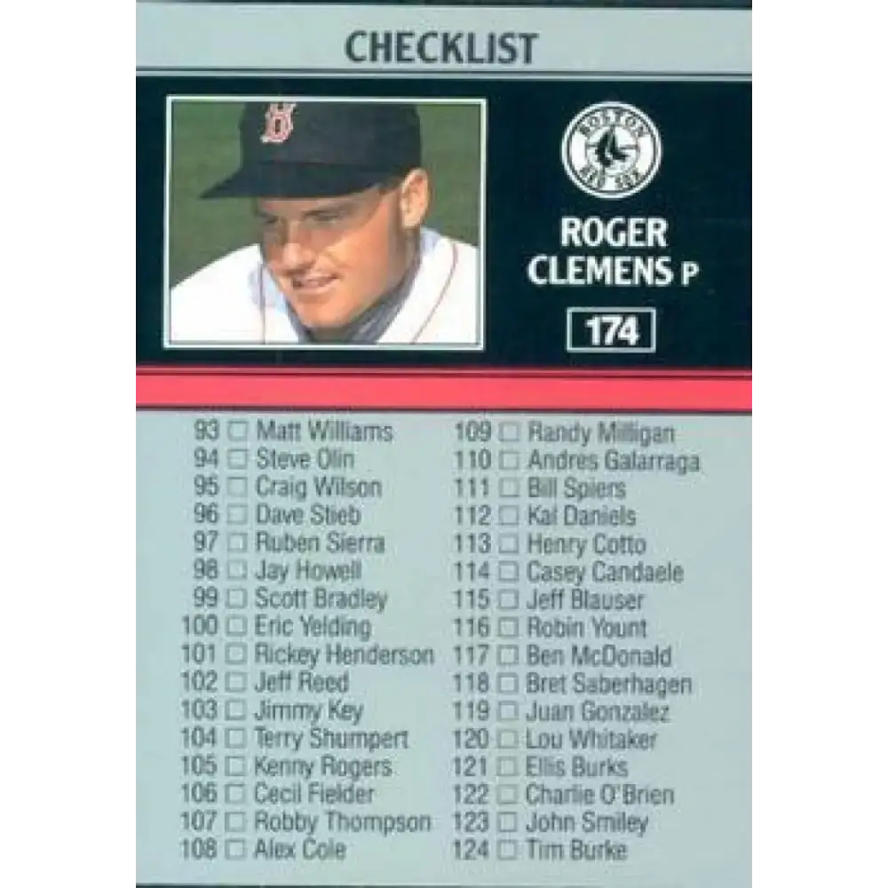 1991 Leaf #174 Roger Clemens NM-MT Boston Red Sox Baseball Card - Baseball Card Single