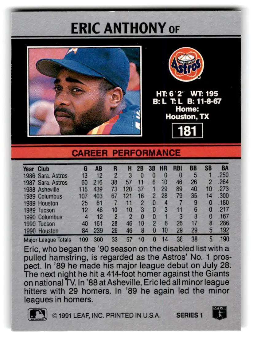 1991 Leaf #181 Eric Anthony - Baseball Card Single