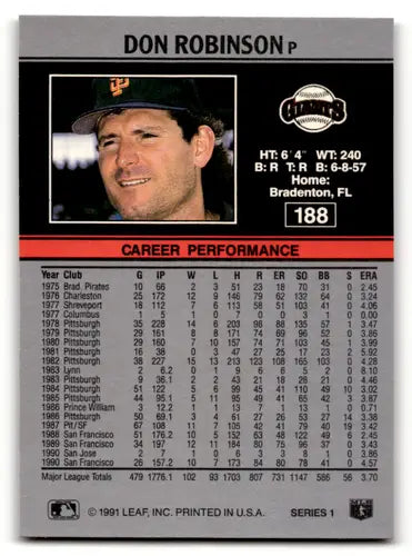 1991 Leaf #188 Don Robinson NM Near Mint Giants ID:55908 - Baseball Card Single