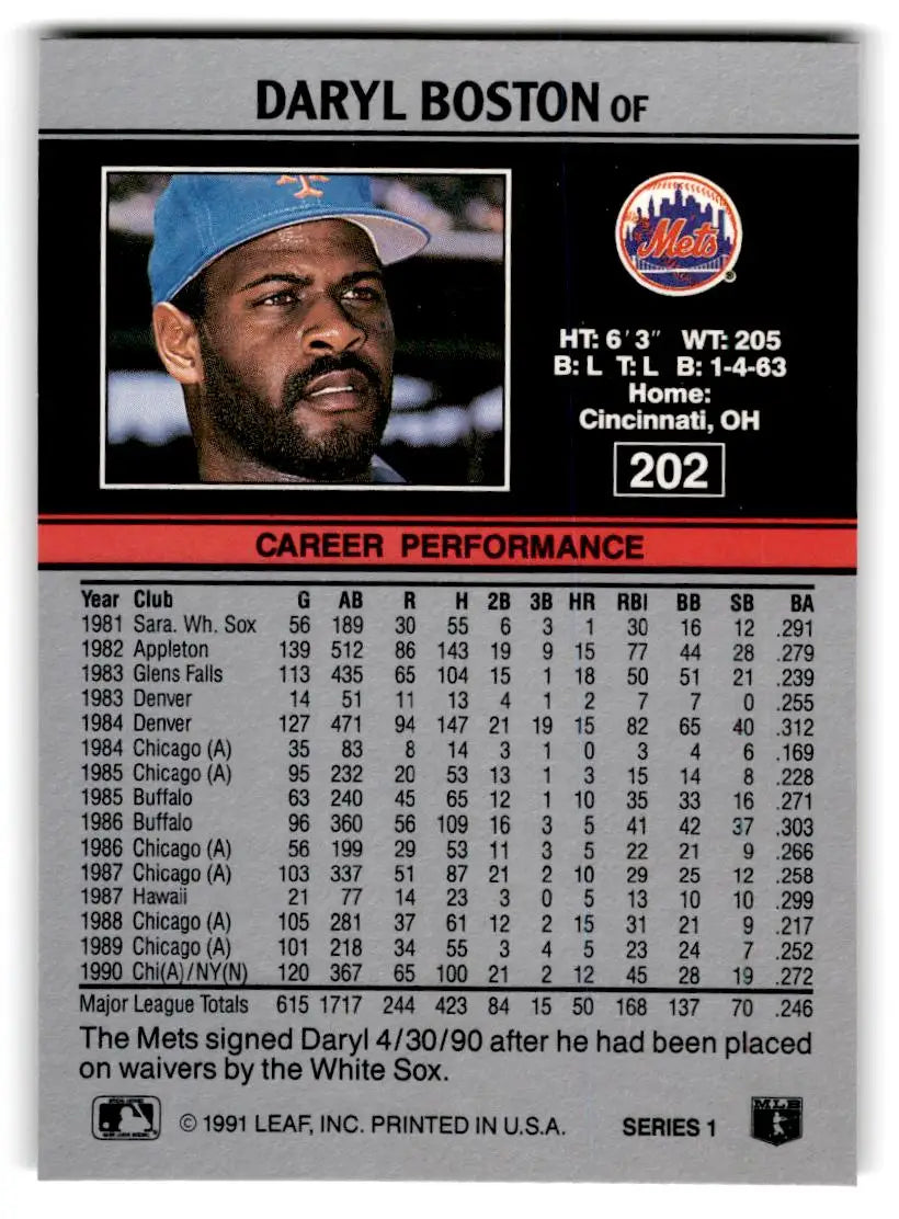 1991 Leaf #202 Daryl Boston - Baseball Card Single