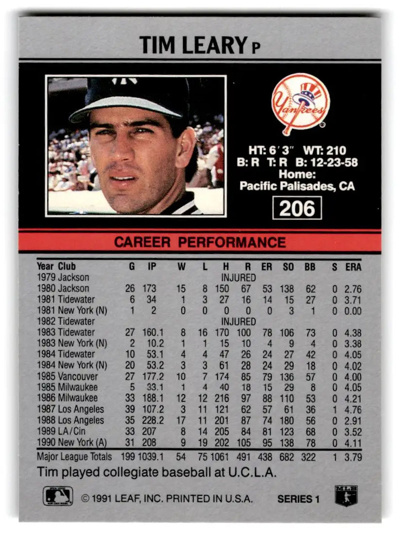 1991 Leaf #206 Tim Leary - Baseball Card Single