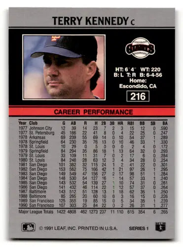 1991 Leaf #216 Terry Kennedy NM Near Mint Giants ID:55903 - Baseball Card Single
