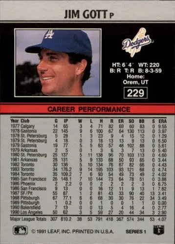 1991 Leaf #229 Jim Gott NM-MT Dodgers - Baseball Card Single
