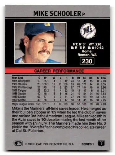1991 Leaf #230 Mike Schooler NM Near Mint Mariners ID:55901 - Baseball Card Single