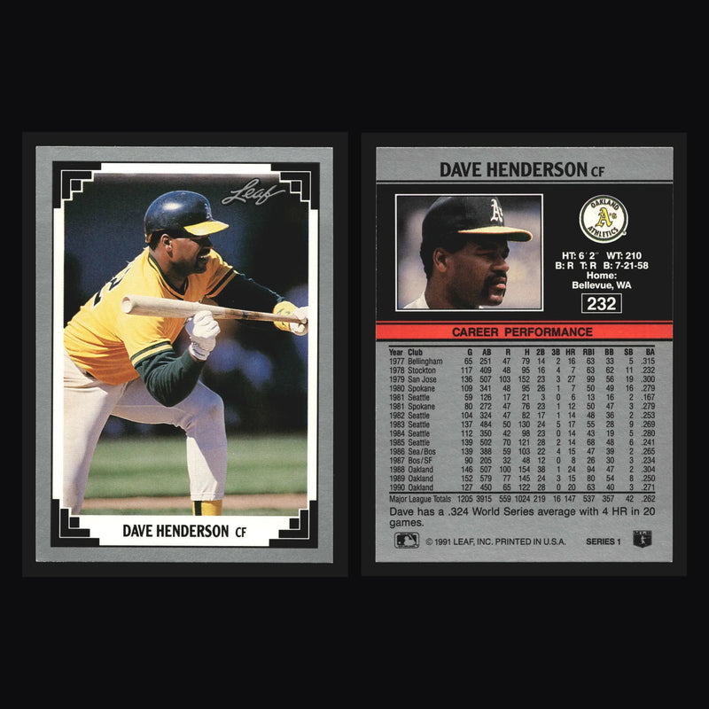 1991 Leaf #232 Dave Henderson Oakland Athletics - Baseball Card Single