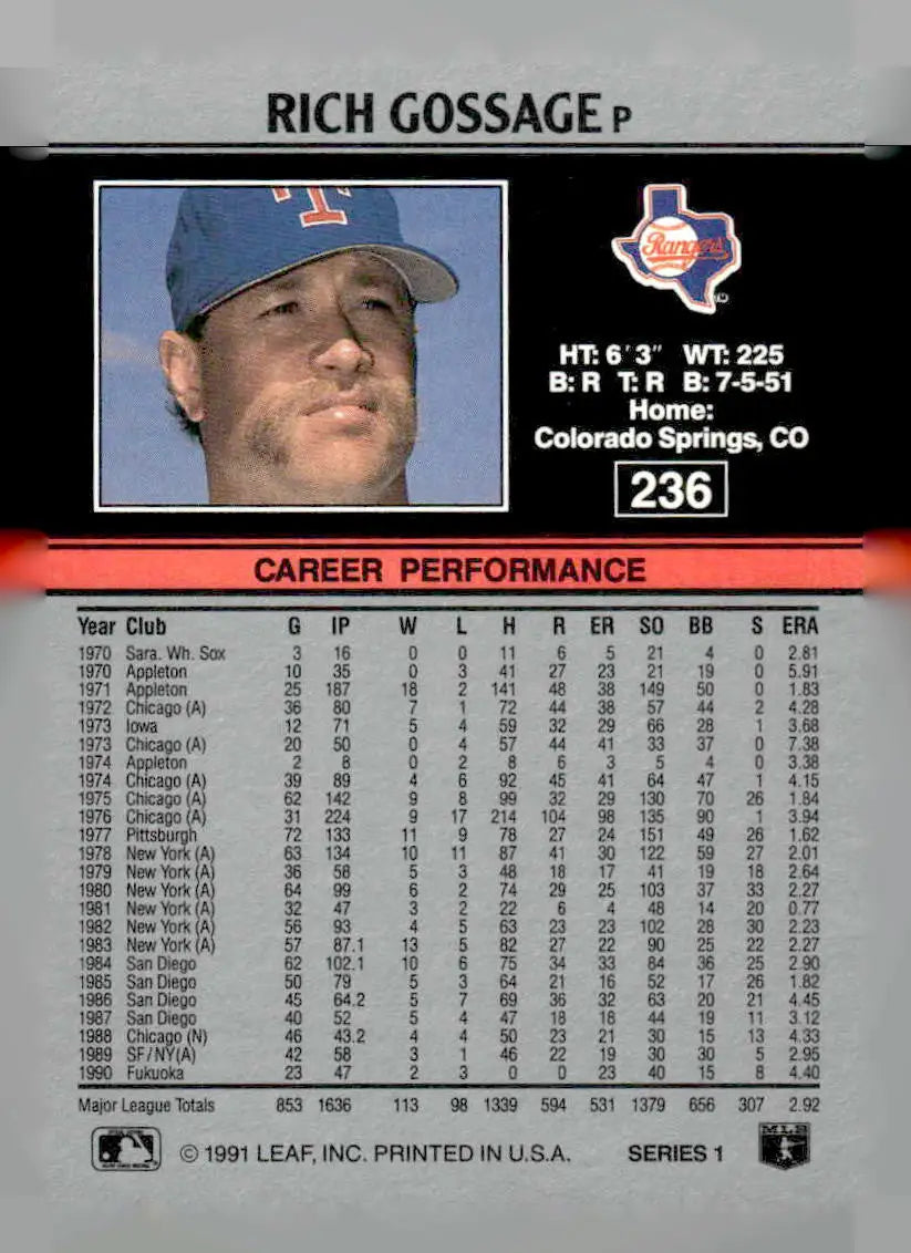 1991 Leaf #236 Rich Gossage - Baseball Card Single