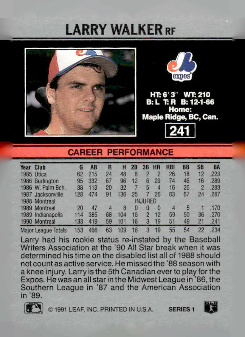 1991 Leaf #241 Larry Walker - Baseball Card Single