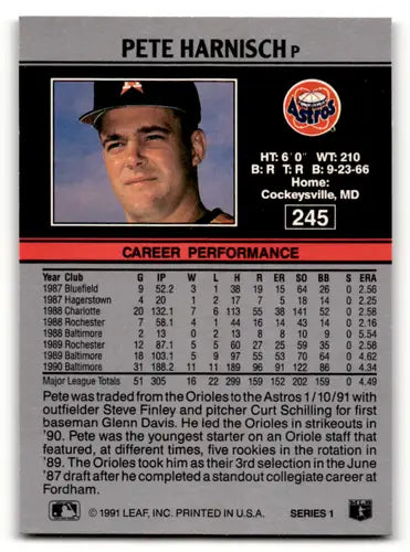 1991 Leaf #245 Pete Harnisch NM Near Mint Astros ID:55910 - Baseball Card Single