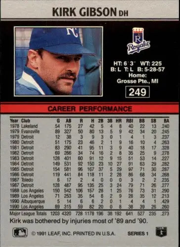 Original gloss 1991 Leaf Kirk Gibson NM-MT Royals baseball card