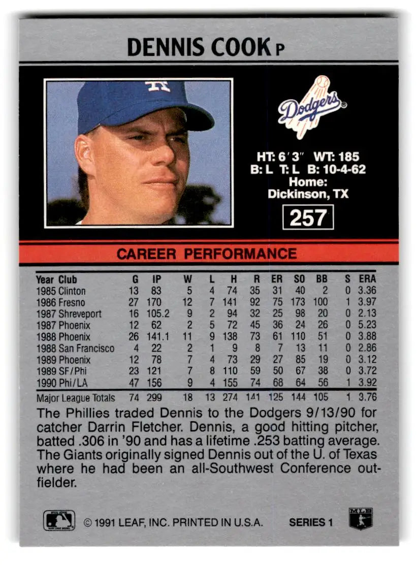 1991 Leaf #257 Dennis Cook - Baseball Card Single