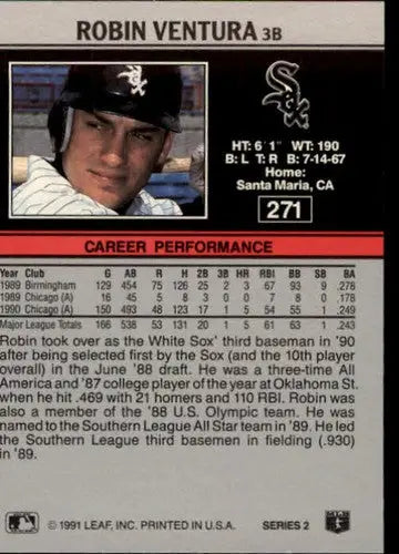 1991 Leaf #271 Robin Ventura NM-MT White Sox ID:11351 - Baseball Card Single