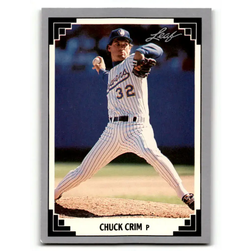 1991 Leaf #28 Chuck Crim NM-MT Milwaukee Brewers Baseball Card - Baseball Card Single