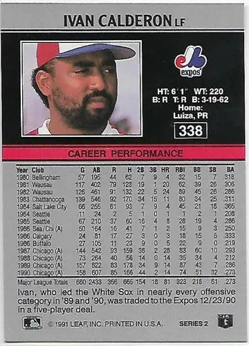 1991 Leaf Ivan Calderon baseball card with original gloss from Simply Sandoval sports cards