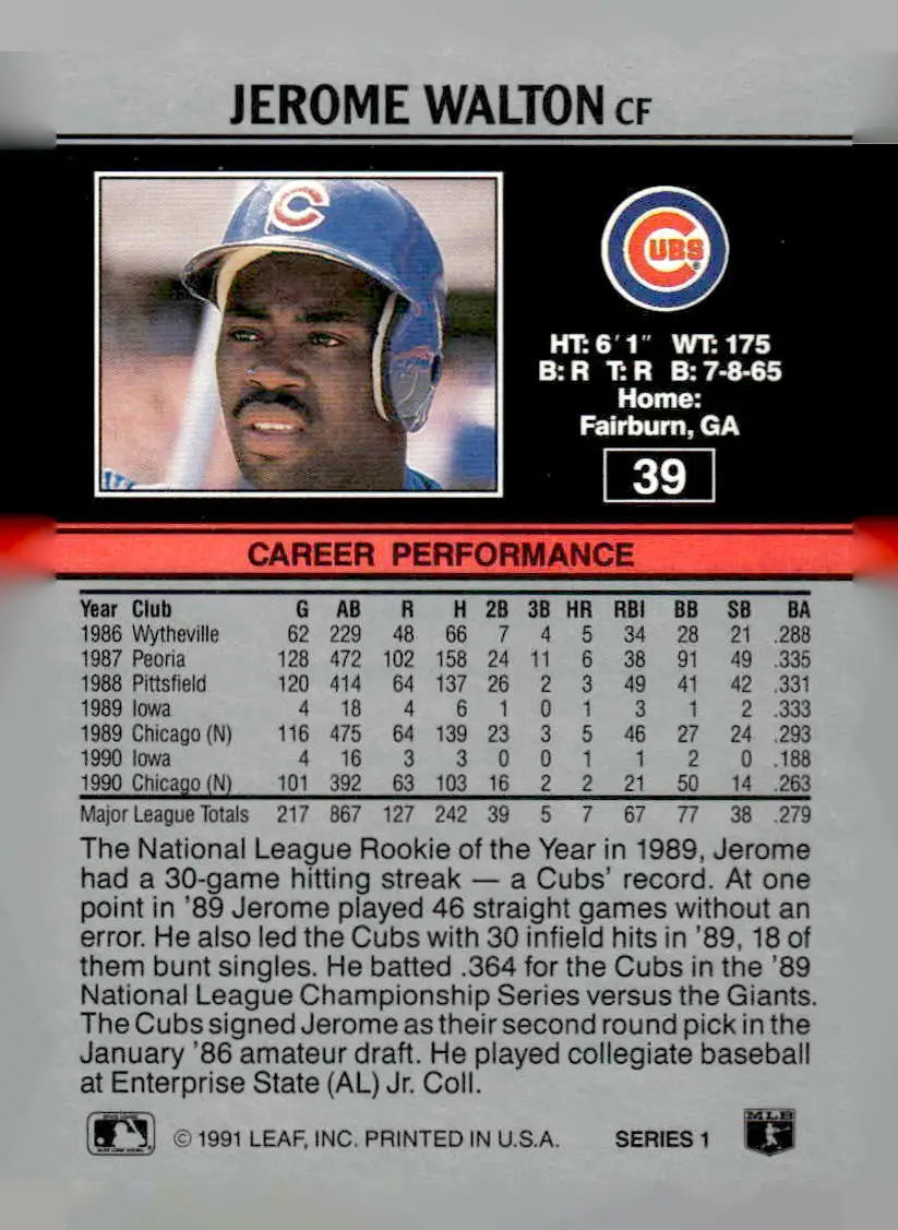 1991 Leaf #39 Jerome Walton - Baseball Card Single