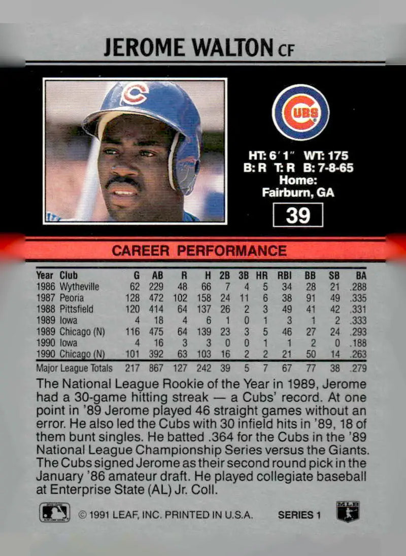 1991 Leaf #39 Jerome Walton - Baseball Card Single