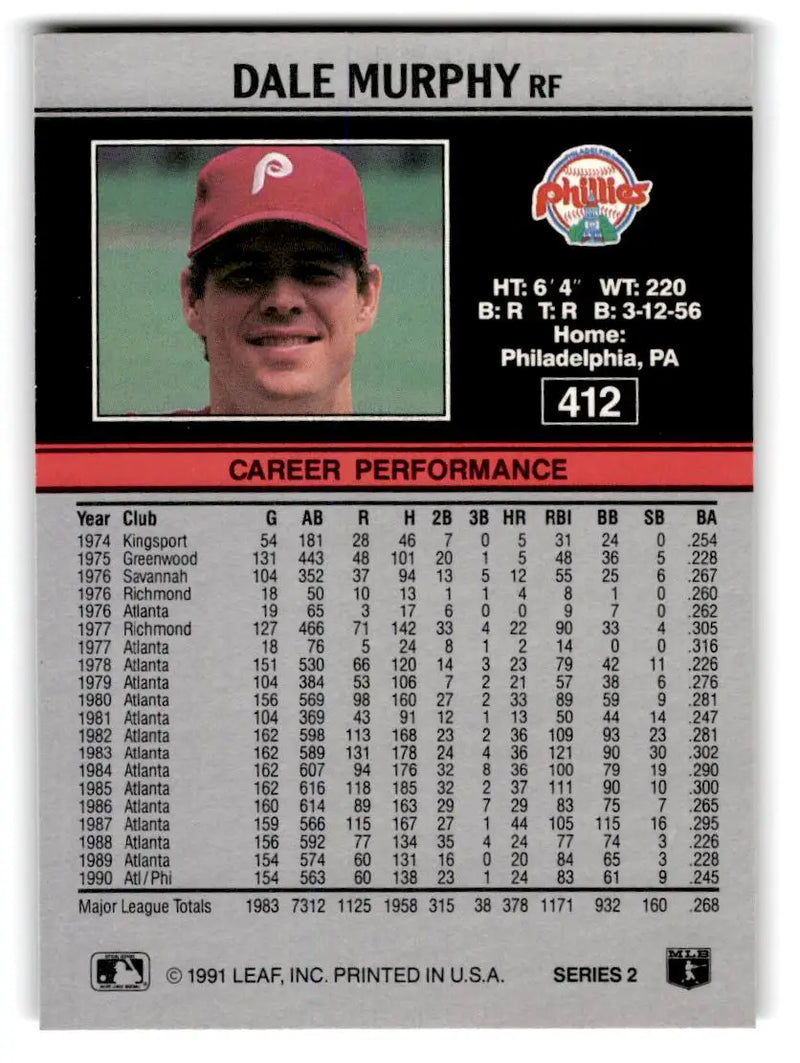 1991 Leaf #412 Dale Murphy - Baseball Card Single