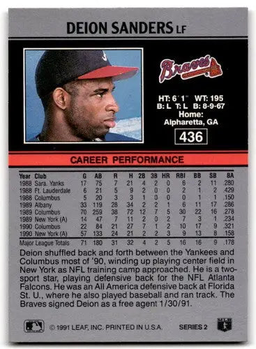 1991 Leaf #436 Deion Sanders NM-MT Braves ID:43697 - Baseball Card Single