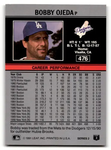 1991 Leaf #476 Bob Ojeda EX/NM Dodgers ID:55926 - Baseball Card Single