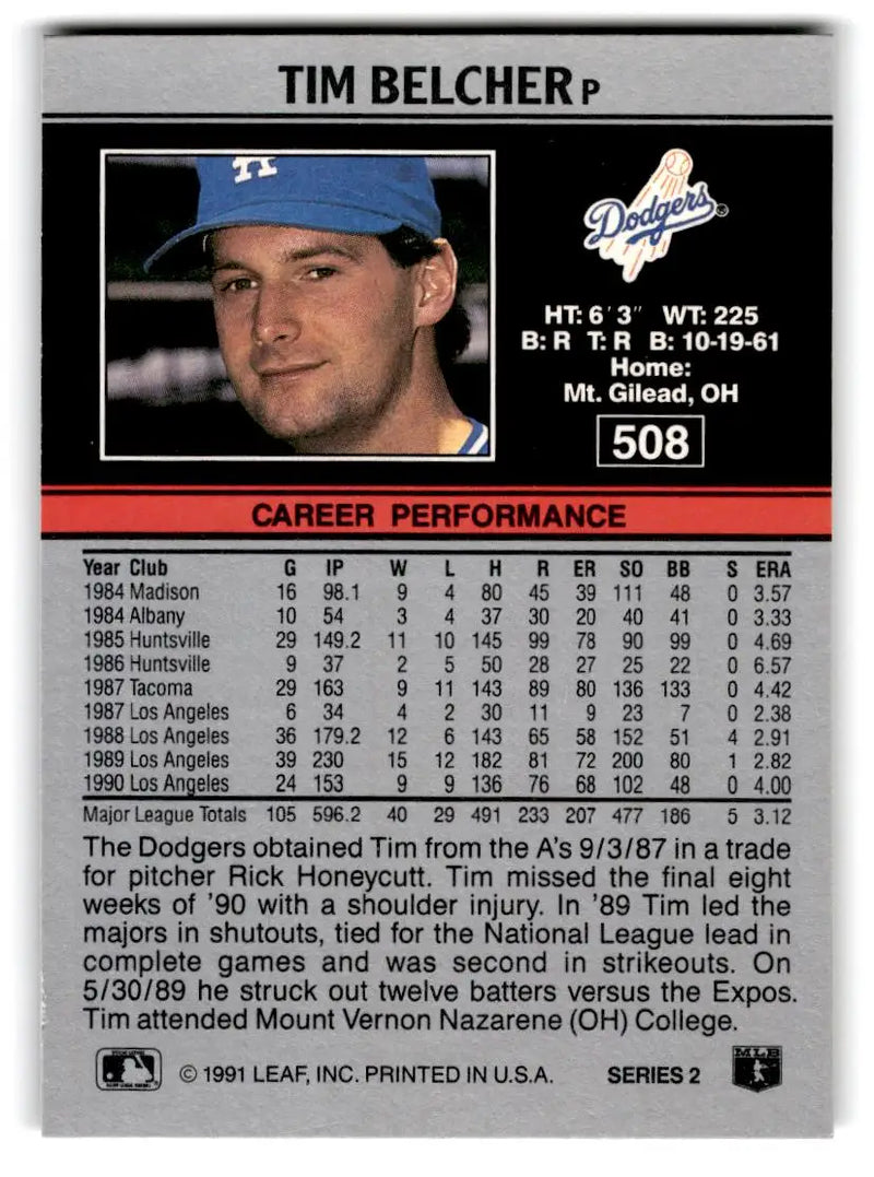 1991 Leaf #508 Tim Belcher - Baseball Card Single