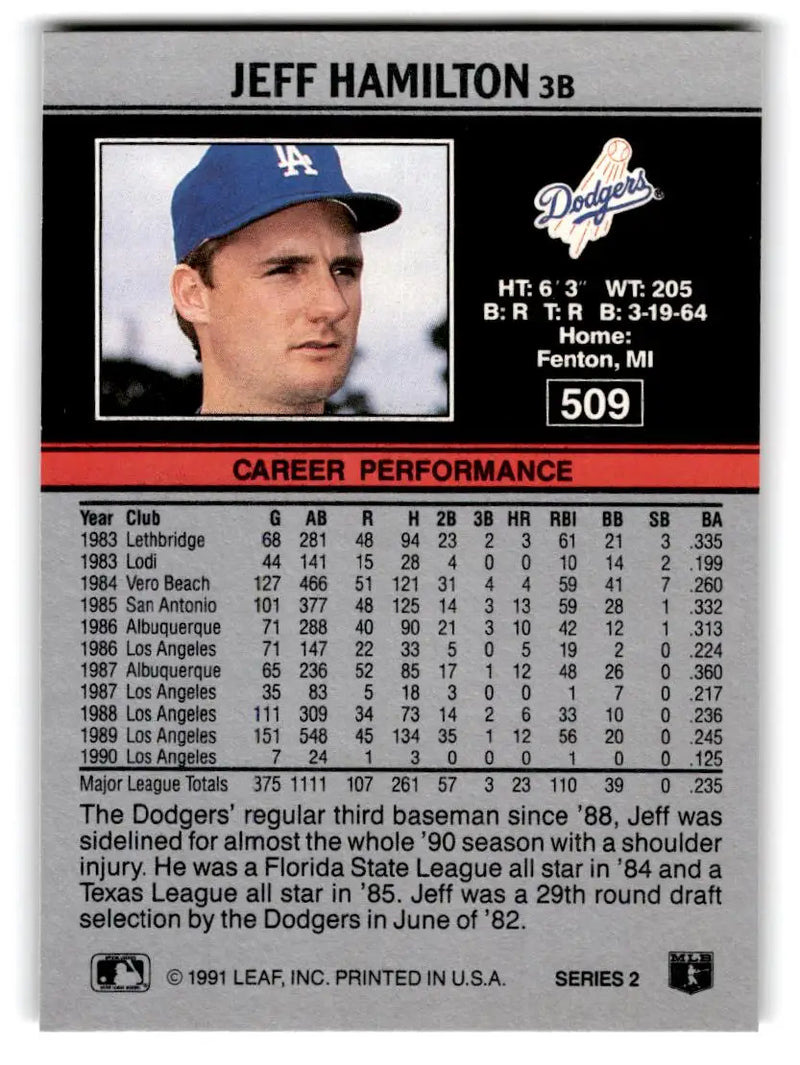 1991 Leaf #509 Jeff Hamilton - Baseball Card Single
